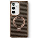 Coverzone Samsung Galaxy S26 Ultra ile uyumlu Kılıf Karbon Fiber Görünümlü Magsafe ile uyumlu Stand olabilen Yet Case Tam Kaplayan Gövde Koruyucu Telefon Kılıfı Kahverengi