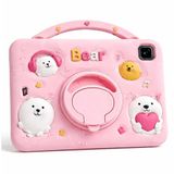 Coverzone Samsung Galaxy Tab A9 ile Uyumlu Kılıf 360 Derece Döner Stand Yatay Dikey Kullanılabilir, Kawaii Askılı Tasarım Kalem Yuvası Özellikli Sevimli Pink-Bear Tasarımı