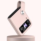 Coverzone Samsung Galaxy Z Flip 4 ile uyumlu Kılıf Galaxy Z Flip 4 ile uyumlu Katlanabilir Stand Olabilen El Askılı Pürüzsüz Yüzeyli Karbon Kılıf Pembe