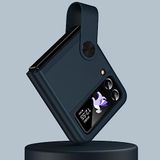 Coverzone Samsung Galaxy Z Flip 4 ile uyumlu Kılıf Galaxy Z Flip 4 ile uyumlu Katlanabilir Stand Olabilen El Askılı Pürüzsüz Yüzeyli Karbon Kılıf Petrol Mavi