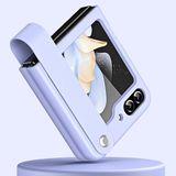 Coverzone Samsung Galaxy Z Flip 5 ile uyumlu Kılıf Galaxy Z Flip 5 ile uyumlu Katlanabilir Stand Olabilen El Askılı Pürüzsüz Yüzeyli Karbon Kılıf Lila