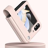 Coverzone Samsung Galaxy Z Flip 5 ile uyumlu Kılıf Galaxy Z Flip 5 ile uyumlu Katlanabilir Stand Olabilen El Askılı Pürüzsüz Yüzeyli Karbon Kılıf Pembe
