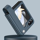 Coverzone Samsung Galaxy Z Flip 5 ile uyumlu Kılıf Galaxy Z Flip 5 ile uyumlu Katlanabilir Stand Olabilen El Askılı Pürüzsüz Yüzeyli Karbon Kılıf Petrol Mavi