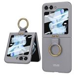 Coverzone Samsung Galaxy Z Flip 5 İle Uyumlu Kılıf Kıpta Yüzüklü Flip Sert Arka Kapak (Gri)
