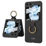 Coverzone Samsung Galaxy Z Flip 5 İle Uyumlu Kılıf Kıpta Yüzüklü Flip Sert Arka Kapak (Siyah)