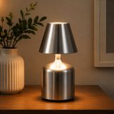 Coverzone Şarj Edilebilir LED Masa Lambası, Dokunmatik 3 Renk Modlu, 1800 mAh Kablosuz Metal Abajur, USB Şarjlı Komodin Gece Lambası, Yatak Odası Salon Masaüstü Aydınlatma, LED3202-2 (Gümüş)