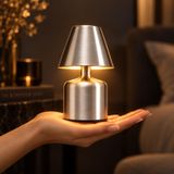 Coverzone Şarj Edilebilir LED Masa Lambası, Dokunmatik 3 Renk Modlu, Kablosuz Metal Abajur, USB Şarjlı Komodin Gece Lambası, Yatak Odası Salon Masaüstü Aydınlatma, LED3202-2 (Gümüş)