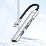 Coverzone Ses Kartlı USB Hub Çoklayıcı Adaptör 4 in 1 Ses Kartlı USB/Type-c To USB 3.0, USB C ve 3.5mm Jak Çıkışlı Macbook Uyumlu Çevirici Adaptör Çok Portlu Çoklayıcı 4in1 USB HUB Gümüş Renk ZR615
