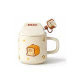 Coverzone Sevimli Breads Kapaklı Seramik Mug 300Ml Kahve Kupası Kaşıklı Tasarım | Breads