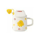 Coverzone Sevimli Cheese Figürlü Kapaklı Seramik Mug 300Ml Kahve Kupası Kaşıklı Tasarım | Cheese