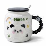 Coverzone Sevimli Dinozor Figürlü Kapaklı Seramik Mug 300ml Kahve Kupası Kaşıklı Tasarım Kupa Ofis Masaüstü Kahve Bardağı Kapaklı Kupa Latte Çay Dekoratif Kahve Kupası Sevimli Kupa | Ormanda Panda