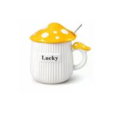 Coverzone Sevimli Lucky Mantar Figürlü Kapaklı Seramik Mug 300Ml Kahve Kupası Kaşıklı Tasarım | Lucky Mantar