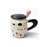 Coverzone Sevimli Milk Love Figürlü Kapaklı Seramik Mug 300Ml Kahve Kupası Kaşıklı Tasarım | Milk Love