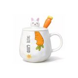Coverzone Sevimli Taste Good Havuç Figürlü Kapaklı Seramik Mug 300Ml Kahve Kupası Kaşıklı | Taste Good Havuç