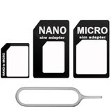 Coverzone Sim Kart Dönüştürücü Adaptör Seti Nano Micro Standart SIM Kart Çevirici Aparat + SIM Kart İğnesi Telefon Tablet Uyumlu SIM Card Adapter Converter Set