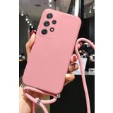 Coverzone Tecno Camon 19 Pro ile Uyumlu İpli Boyun Askılı Silikon Kılıf Kadife İç Yapılı Dulcet Epiphany boyun çapraz asılabilen İpli Kılıf Pembe