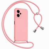 Coverzone Tecno Spark 10 Pro ile Uyumlu Özel Üretim Ayarlanabilir İpli Boyun Askılı Silikon Kılıf Kadife İç Yapılı Viper Boyun Çapraz Taşıma Özellikli Asılabilen İpli Telefon Kılıfı Kum Pembe