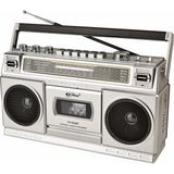 Coverzone Teleskopik Antenli Kaset Çalar Radyo – AM/FM/SW1-2 4 Bant, Bluetooth/USB/TF MP3 Müzik Çalar, Kayıt Özellikli, Kulaklık Girişli, 220V veya 6V Pille Çalışma | CVR-555BT (Gri)