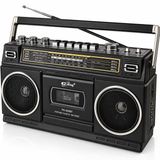 Coverzone Teleskopik Antenli Kaset Çalar Radyo – AM/FM/SW1-2 4 Bant, Bluetooth/USB/TF MP3 Müzik Çalar, Kayıt Özellikli, Kulaklık Girişli, 220V veya 6V Pille Çalışma | (CVR-555BT - Siyah)