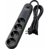 CoverZone Termal Akım Korumalı 4'lü Priz 2 Metre Kablolu 2 USB ve 1 Type-C Çıkışlı, Çocuk Korumalı, Açma Kapama Düğmeli | SH-4625 - Siyah