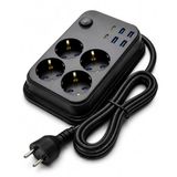 Coverzone Termal Akım Korumalı Uzatma Kablosu 4 Priz 4 USB 2 Type-C 2500W 10A Çocuk Korumalı Kısa Devre Korumalı Açma Kapama Düğmeli 2 Metre Kablolu Çoklu Priz | Model 3441