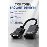 Coverzone Thunderbolt VGA HD Adaptör VC-01 USB Type-C Thunderbolt Giriş VGA Çıkış Telefon Tablet Bilgisayar Uyumlu Harici Monitör Görüntü Aktarım Adaptörü | ZR1298