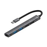 Coverzone Type-C Hub, 5in1, 2 Adet Type-C, 2 Adet USB-A Çoklayıcı, 3,5 mm Kulaklık Çıkışlı USB C Hub Adaptörü Macbook ile Uyumlu H03