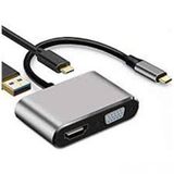 CoverZone Type- C To Hub Pd HDMI+VGA+USB Dönüştürücü Adapter 4 In 1