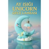 Coverzone Unicorn Figürlü Ay LED Gece Lambası – 13.5 cm Pilli Dekoratif Masa ve Çocuk Odası Işığı