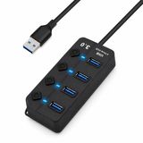 Coverzone USB 3.0 Hub, 4 Port USB Hub, 5Gbps Veri Aktarım Hızı, Her Port İçin Ayrı Açma/Kapama Anahtarı, LED Göstergeli, DC 5V Güç Girişi, 1.2 Metre Kablolu USB Çoklayıcı | ZR1215