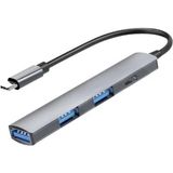 CoverZone Usb-C 4 In 1 Hub Çoklayıcı Adaptör USB 3.0 Veri Aktarımı 3 Port Usb-A + Usb-C Girişli Alüminyum Gövde Plug & Play Macos Windows Uyumlu Type-C Çoğaltıcı | Ef