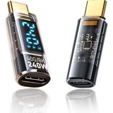 Coverzone USB-C Güç Ölçer LED Ekranlı Adaptör 240W PD 3.1 Hızlı Şarj 40Gbps Veri 8K Video Destekli Type-C Erkek Dişi Dönüştürücü Voltaj Akım Watt Test Cihazı Tak Çalıştır Kompakt Tasarım | ZR1141