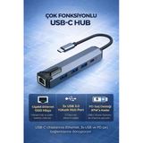 Coverzone USB-C to Gigabit Ethernet Adaptör 3 Port USB 3.0 Hub PD Şarj Destekli 1000 Mbps | ZR1158