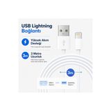 Coverzone USB to Lightning Şarj Kablosu 3 Metre Hızlı Şarj ve Sync Destekli Uzun Kablo | ZR929
