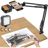 CoverZone Üstten Çekim Masa Telefon Tutucu | Katlanabilir ve 360° Döner Ayarlanabilir Stand, Video Çekimi ve Canlı Yayın Için Sabit Kelepçeli Tripod Braketi, + Ay-49 LED Işık | CZ45