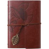 Coverzone Vintage Yaprak Motifli PU Deri Defter – 80 Sayfa Çizgisiz Günlük, 14.5x10.5 cm, Yaprak Şeklinde Metal Kapatmalı Retro Ajanda & Not Defteri, Seyahat Defteri, Travel Journal (Kiremit)