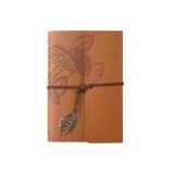 Coverzone Vintage Yaprak Motifli PU Deri Defter–80 Sayfa Çizgisiz Günlük,14.5x10.5 cm,Seyahat Defteri