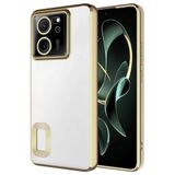 Coverzone Xiaomi Mi 13T Pro ile uyumlu Kılıf Kamera Korumalı Logo Gösteren Parlak renk kenar çizgileri ile şık bir tasarım Colored Z-Omega Kapak Gold