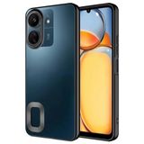 Coverzone Xiaomi Poco C65 ile uyumlu Kılıf Kamera Korumalı Logo Gösteren Parlak renk kenar çizgileri ile şık bir tasarım Colored Z-Omega Kapak Siyah