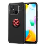 Coverzone Xiaomi Redmi 10C ile uyumlu Kılıf Ravel Yüzük Tutuculu 360 derece dönebilen yüzük halkası Stand olabilen Xiaomi Redmi 10C ile uyumlu Silikon Kılıf Siyah-Kırmızı