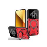 Coverzone Xiaomi Redmi 14C ile uyumlu Kılıf Joy Joy Stand Olabilen Lens Korumalı 360° Derece Dönen Halak Yüzük Aparatlı Kapak Kırmızı