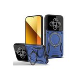 Coverzone Xiaomi Redmi 14C ile uyumlu Kılıf Joy Joy Stand Olabilen Lens Korumalı 360° Derece Dönen Halak Yüzük Aparatlı Kapak Lacivert