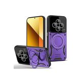 Coverzone Xiaomi Redmi 14C ile uyumlu Kılıf Joy Joy Stand Olabilen Lens Korumalı 360° Derece Dönen Halak Yüzük Aparatlı Kapak Mor