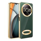 Coverzone Xiaomi Redmi A3 4G 2024 ile uyumlu Kılıf Kamera Korumalı Logo Gösteren Parlak renk kenar çizgileri ile şık bir tasarım Colored Z-Omega Kapak Gold