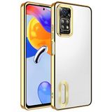 Coverzone Xiaomi Redmi Note 11 5G ile uyumlu Kılıf Kamera Korumalı Logo Gösteren Parlak renk kenar çizgileri ile şık bir tasarım Colored Z-Omega Kapak Gold