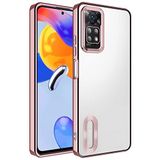 Coverzone Xiaomi Redmi Note 11 5G ile uyumlu Kılıf Kamera Korumalı Logo Gösteren Parlak renk kenar çizgileri ile şık bir tasarım Colored Z-Omega Kapak Rosegold