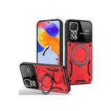 Coverzone Xiaomi Redmi Note 11 Pro ile uyumlu Kılıf Joy Joy Stand Olabilen Lens Korumalı 360° Derece Dönen Halak Yüzük Aparatlı Kapak Kırmızı