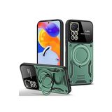 Coverzone Xiaomi Redmi Note 11 Pro ile uyumlu Kılıf Joy Joy Stand Olabilen Lens Korumalı 360° Derece Dönen Halak Yüzük Aparatlı Kapak Koyu Yeşil