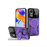 Coverzone Xiaomi Redmi Note 11 Pro ile uyumlu Kılıf Joy Joy Stand Olabilen Lens Korumalı 360° Derece Dönen Halak Yüzük Aparatlı Kapak Mor