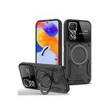 Coverzone Xiaomi Redmi Note 11 Pro ile uyumlu Kılıf Joy Joy Stand Olabilen Lens Korumalı 360° Derece Dönen Halak Yüzük Aparatlı Kapak Siyah